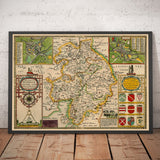 Old Map of Warwickshire in 1611 by John Speed - Birmingham, Coventry, Solihull, Warwick
