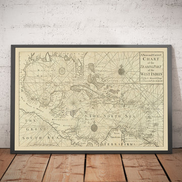 Mappa di navigazione delle Indie Occidentali, 1730 di Page & Mount - Bahamas, Golfo del Messico, America Centrale 