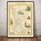 Old Map of Western Australia, 1851 by Tallis & Rapkin - Swan River British Colony, Perth, Peel, Bunbury, Fremantle