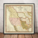 Mapa antiguo del oeste de EE. UU., 1846 por Samuel Mitchell - Gran California y Oregón - Indio, Territorio de Missouri - Posesiones británicas 